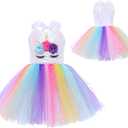 Girls Unicorn Princess Costume Birthday Party Dress Halloween Cosplay Outfits Small