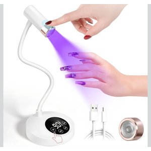 AORAEM UV LED Nail Lamp, Rechargeable Gooseneck Lamp for Gel Nails 12W Quick Dry LED Nail Light Bueaty Dryer with 4 Timers & Auto Sensor, Professional Flash Cure Light for Gel Nails Home DIY White