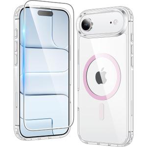 FNTCASE for iPhone Air Case Clear: Magnetic Phone Cases Compatible with Magsafe Slim Anti Yellowing Military Grade Drop Protection Rugged Shockproof Protective Transparent Cell Cover (C-A Pink)