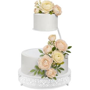 LemonRoad 2 Piece White Floating Cake Stand Spacer Separator, 6 8 12 Tiered Wedding Cake Stand Round Dessert Display for Birthday Centerpiece Anniversary Party Table Display Decoration(Classic)