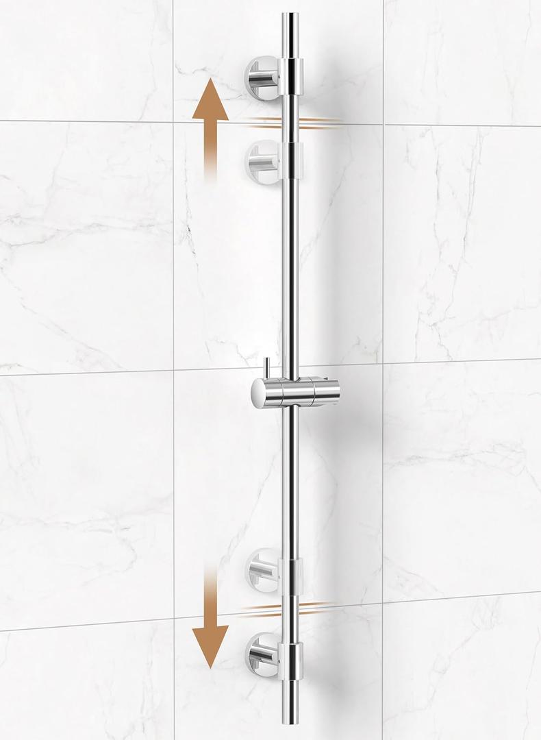 KES All Metal Shower Slide Bar 30-Inch (Non-Plastic) with Adjustable Shower Head Holder, 18/8 Stainless Steel Shower Slide Bar with Adjustable Bracket Cover Existing Holes, Polished Steel, F210S78-PS