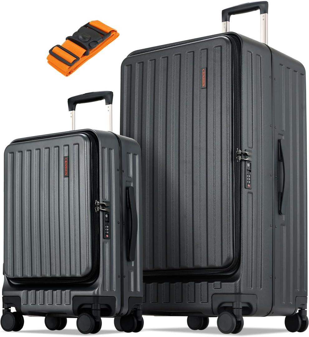 Luggage Sets 2 Pieces, 20 Inch Carry On Luggage and 29 Inch Checked Luggage with Spinner Wheels, Lightweight ABS+PC Hardshell Trunk Suitcases with Aluminum Frame, Top Opening (Black, 20/29)