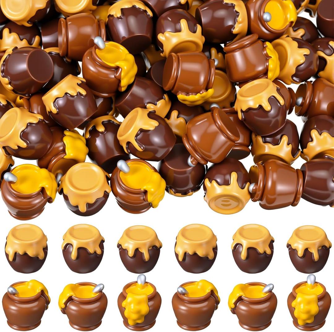2 x AceOrbit 100 Pcs Spring Theme Mini Resin Honey Jars Figurine Bulk Honey Jar Miniatures for Bee Festival Favors Resin Crafts for Home Garden Landscape Models Scenes DIY Cake Toppers Wedding Party Gifts