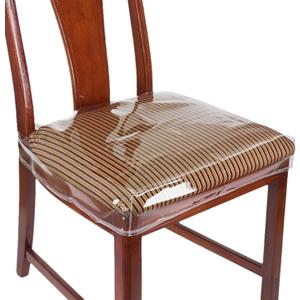 6 Pack Large Plastic Chair Covers for Dining Room Clear PVC Kitchen Chair Seat Protectors with Adjustable Belt Strap for 18''x17'' Standard Chair, Stain, Water and Kitty Scratch Resistant