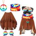 4 Pcs Hippie Dog Costume Pet Dog Hippie Costume Set Includes Sunglasses Scarf Cloak Necklace(Tie Dye,Small)