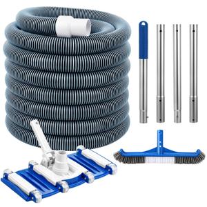 Innconee 4 Pcs Swimming Pool Cleaning Kit Including Pool Vacuum Head with 1-1/2" x 30 ft Hoses Flexible Head with Bristles Wheel and Pole 14 '' Cleaning Brush for Inground Above Ground Cleaner