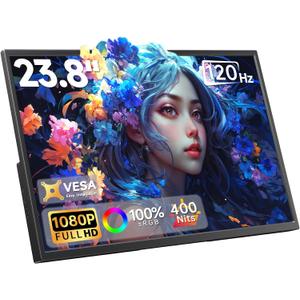 Large Portable Monitor 23.8inch 120Hz USB-C Monitor, Laptop Screen Extender
Ultra-Slim Travel IPS Display with HDR, 100% sRGB, VESA Mount & Built-in Speakers for Mac Phone PS5 Xbox Switch