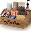 Coffee Station Organizer for Countertop – Wooden Coffee Bar Organizer with Adjustable Dividers,Holds K Cup Pod & syrup bottles, for Kitchen, Office, or Bar and Tea Station, Brown