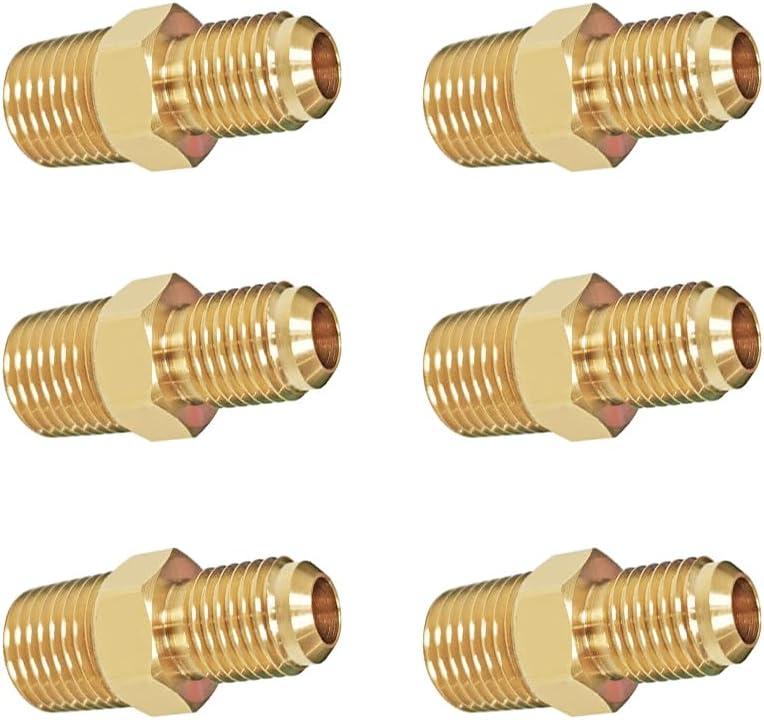 HQMPC Gas Connect Adapter Air hose fitting Brass Union Coupler Adapter Gas x Flare Fittings Brass Tube Fittings 1/4"Flarex1/4" NPT 6Pcs