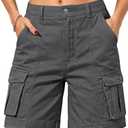 ELLEVEN Cargo Shorts Women High Waisted Bermuda Knee Length Cotton Long Y2K 7 Inch Inseam Summer Hiking Shorts with Pockets Grey X-Large