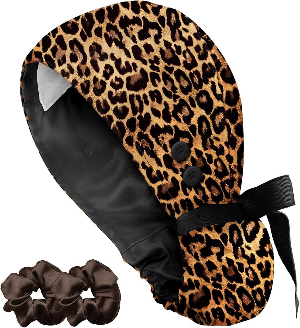 Plifal 100% Cotton Scrub Cap with Buttons-Nurse Cap with Sweatband for Women, Adjustable Working Hat,Satin Lined or Unlined (One Size)