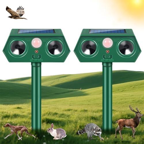 2Pack Deer Squirrel Rabbit Cat Repellent Outdoor Solar Ultrasonic Animal Repeller Waterproof Raccoon Deterrent with Motion Sensor to Keep Dog Skunk Possum Rodent Coyote Out of Garden Yard Farm