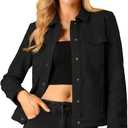Allegra K Women's Turn-Down Collar Flap Pockets Snap Button Faux Suede Jacket (Medium)