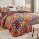 DECMAY 100% Cotton Patchwork Quilts Queen Size Set, Lightweight Farmhouse Queen Quilt Bedding Set, 3 Pieces Bedspreads Reversible Coverlet Set with 2 Pillowcases for All Seasons,Orange