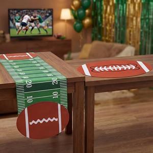 Tegeme 2 Pcs 18.5 x 71 in Football Court Table Runner and Mat Football Party Decorations Sports Game Table Centerpieces for Home Birthday Dining Room Kitchen Decor