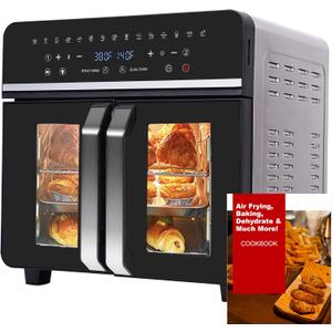 24Qt Large Air Fryer Oven French Door 15 in 1 Multi-Function Digital Controls Convection Oven Stainless Steel Dual Zone Electric Oven Toaster Combo with 13 Accessories & Cookbook