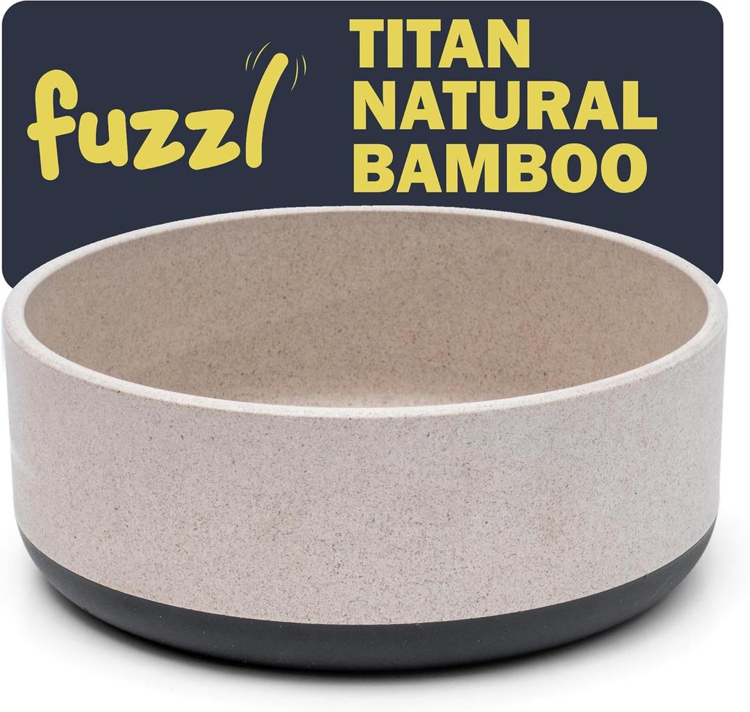 Fuzzl Titan Bamboo Dog Bowl Medium with Ultra Grip Rubber Base Pet Bowl 7 inch (Stone)