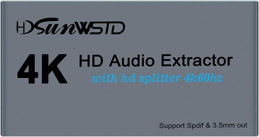 4K60hz HDMI Audio Extractor, 1080P HDMI Audio Converter Adapter Splitter Box 1 in 2 Out Audio Extractor Converter Optical SPDIF & 3.5mm Audio Out for Fire Stick, Xbox, PS5
