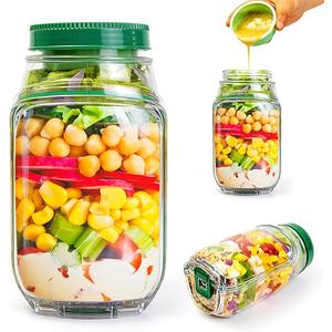 Salad To Go Food Container – Durable Food Grade Salad Jar with Side Opening – Anti-Sogging Food Containers for Lunch, Meal Prepping – Non-BPA Dishwasher and Microwave Safe Tritan 30oz (Green)