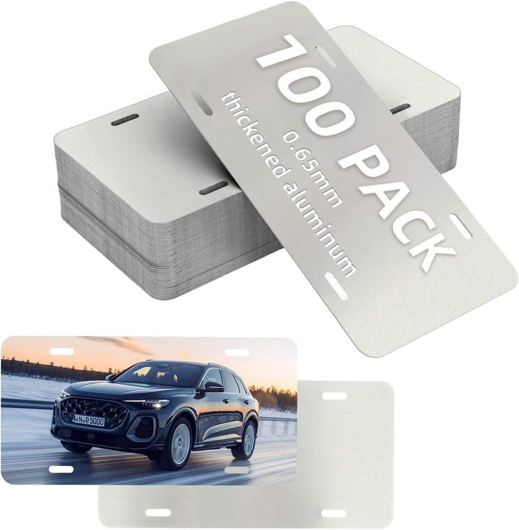 100 Pack Sublimation License Plate Blanks, 6"x12"x0.65mm Metal Aluminum Sublimation License Plate Tag, Heat Thermal Transfer License Plate Blanks for DIY Picture Custom Design, White