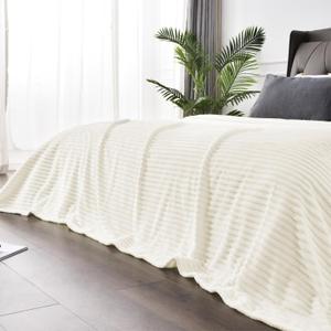 BEDELITE Fleece Blanket King Size  3D Ribbed Jacquard Soft and Warm Decorative Fuzzy Blankets  Cozy, Fluffy, Plush Lightweight Throw Blankets for Couch, Bed, Sofa(Cream, 108x90 inches)