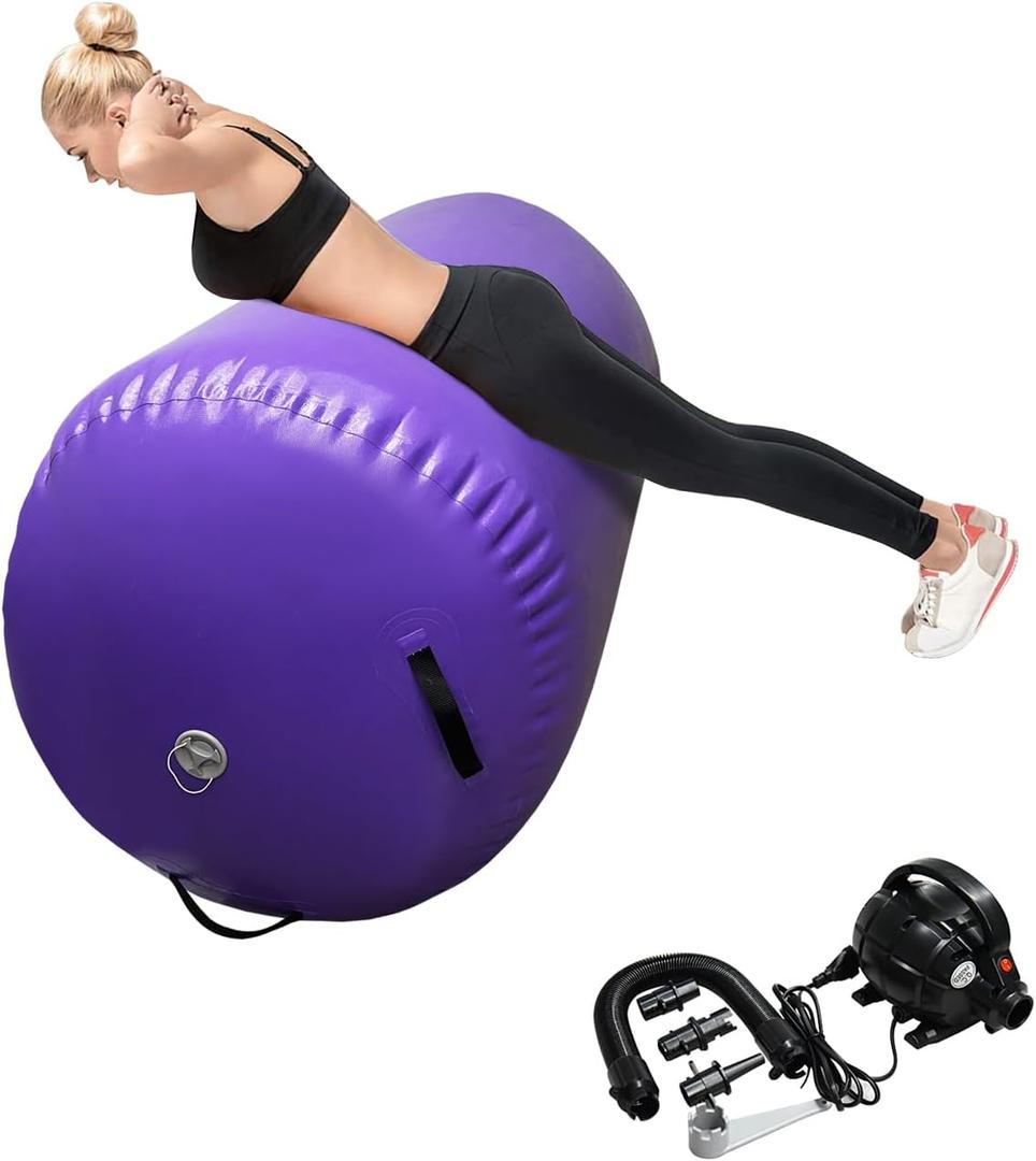 Air Tumbling Mat Tumble Track With Electric PumpInflatable Gymnastics Barrel Roller for Home Use,Gym Training,Cheer leading,Yoga (purple-23.6inch*39.4inch)