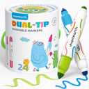 JUPITEARTH Washable Dual Tip Markers for Kids, Broad & Round Tip, Easy-Grip Design for Little Hands, 24 Vibrant Colors Toddler Markers with Portable Case, Preschool Art Supplies for Kids Toddlers
