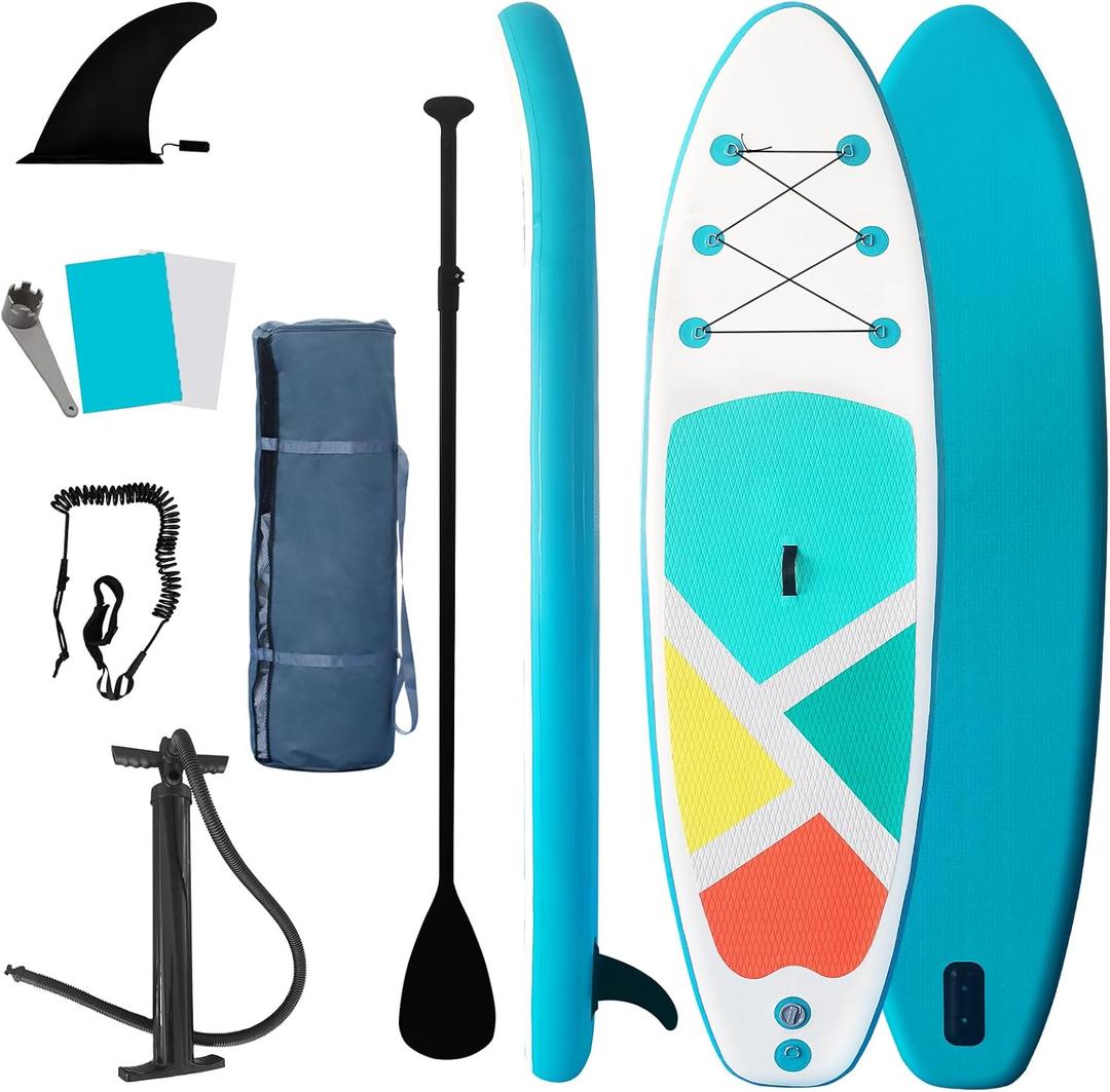 Inflatable Stand-Up Paddle Boards for Adults, QILEBA 10ft Extra Wide Stable Inflatable Yoga Paddleboard with Durable SUP Accessories, Fins, Adjustable Paddle, Pump, Leash, Ultra-Light Non-Slip Deck