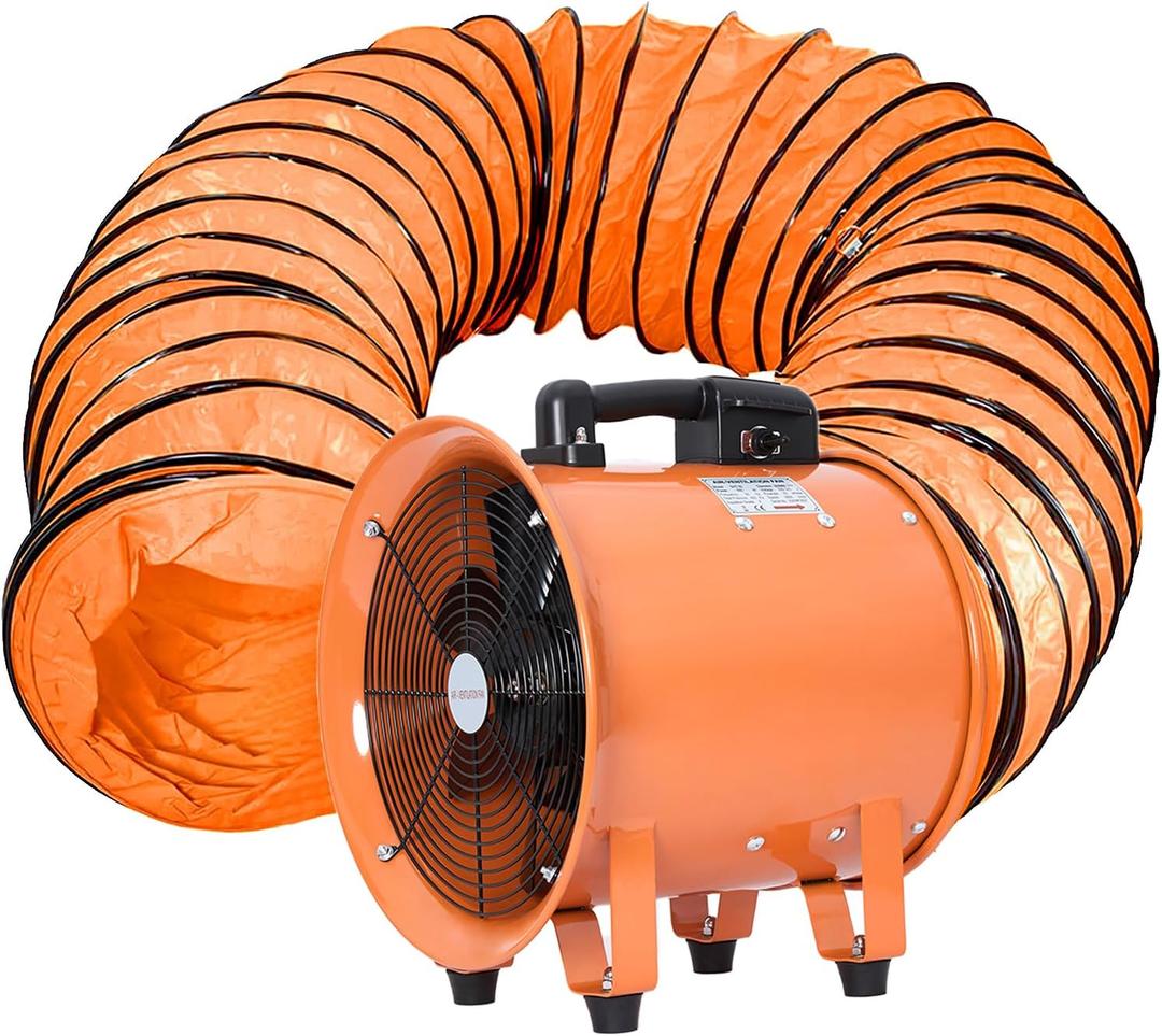 Utility Blower 8 Inch High Velocity Ventilator with Duct Hose, Low Noise Portable Ventilation Fan, Fume Extractor for Home and Job Site (8IN+25FT Hose)