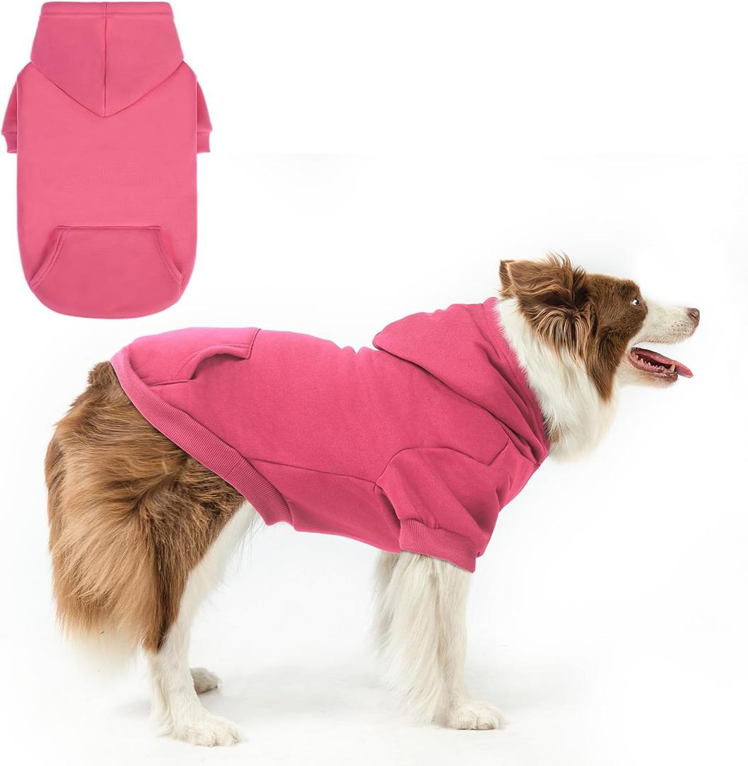 SCENEREAL Dog Hoodie Sweaters for Small Medium Large Size Dogs, Fleece Dog Sweatshirt with Hat and Pocket,Soft Cold Winter All Weather Dog Clothes for S to XL Sized Dogs, Pink L