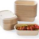 [100% Eco-Friendly] Disposable Food Containers  Sugarcane Pulp Take Out Boxes, Biodegradable, Compostable, Microwave Safe Lunch Containers Pack of 50 (24 OZ)