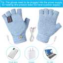 Giegxin 3 Pairs USB Heated Gloves for Women and Men Winter Hand Warmers Heating Mitten Full & Half Fingerless Heated Gloves Christmas Birthday Gift for Aldult Indoor Outdoor, Blue Black and Grey