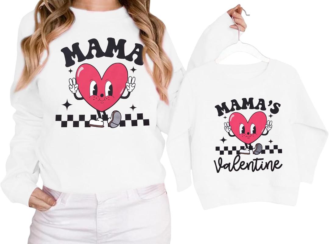 MNLYBABY Mommy and Me Valentines Outfits Valentines Day Sweatshirt Love Heart Mama and Mama's Valentine Matching Shirt