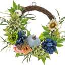 National Tree Company 22-Inch Harvest Wreath with Flowers, Pumpkins, and Greenery - Fall Door Decoration for Autumn and Thanksgiving