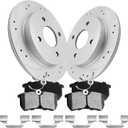 Anpulsero Rear Drilled Slotted Brake Rotors Ceramic Brake Pads Compatible with Select Ford Models, Focus 2001-2007, Fiesta ST 14-19, 9.9 inch(252.7mm) Geomet Rear Rotor| 54095