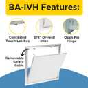 Best 24 x 24 Drywall Inlay Access Panel with Fully Detachable Hatch, 5/8 Inlayed Drywall with Touch Latches, Invisa Hatch Access Door with Open Pin Hinge, Welded Mill Finish, BA-IVH