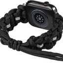 Paracord Band Compatible with Apple Watch iWatch Bands 38mm 40mm 41mm 42mm 44mm 45mm Women Men, Adjustable Survival Tactical Paracord Wristband with Stainless Steel Hex Nuts for iWatch Series SE 7/6/5/4/3/2/1 (Black)