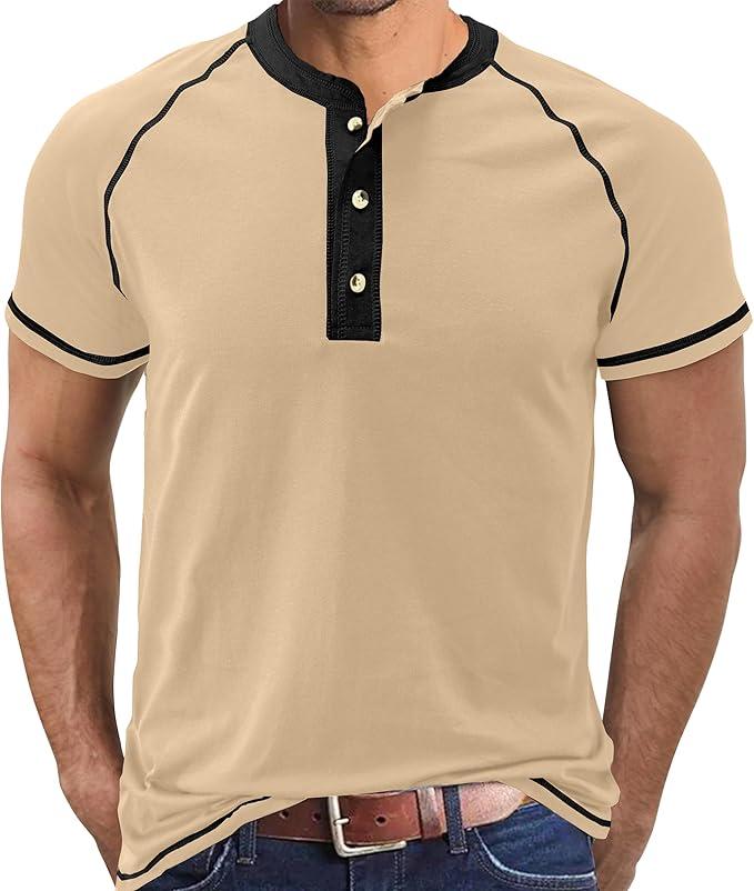 UOUA Mens Short Sleeve Henley Shirts Casual Comfortable Cotton T-Shirt Raglan Sleeve Summer Vintage Button Tops (XX-Large, 01 Dark Grey)