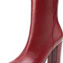 NEWBELLA Women's British Style Ankle Boots - Fashionable Vegan Leather Short Boots, Versatile Chunky Heel Booties for Everyday Wear, Burgundy 8