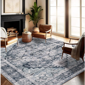 Washable Area Rug 9'x12' Dark Blue Retro Flowers Boho Design Non-Shedding Easy Care Ideal for High Traffic Areas in Living Room Bedroom Office Coffee Table Kitchen Large Carpet Washable Area Rug 9'x12' Dark Blue Retro Flowers Boho Design Non-Shedding Easy Care Ideal for High Traffic Areas in Living Room Bedroom Office Coffee Table Kitchen Large Carpet