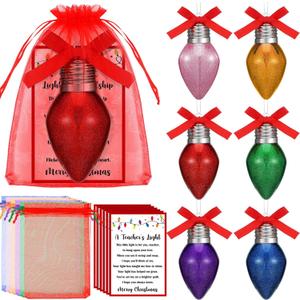 Leinuosen Christmas Friendship Teachers Ornaments Gifts Glitter Light Bulb Christmas Tree Ornament Friends Gift with Cards and Organza Bag for Winter Family Colleagues Classmate Xmas Decor(Multicolor)