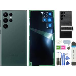 Galaxy S22 Ultra Back Glass Replacement for Samsung Galaxy S22 Ultra Back Cover Glass with Pre-Installed Tape and Camera Lens +Rear Protective Film +Tools (Green)