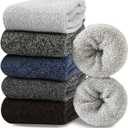 Josnown 5 Pairs Wool Socks Mens, Thick Warm Winter Thermal Cozy Boot Socks (Green/Gray/Brown/Blue/Dark Gray)