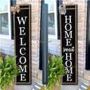 Outdoor Welcome Sign for Front Porch Standing Large 2 Sided 45"X9" Wooden Frame Tall Vertical Leaner Long Home Sweet Home Front Door Sign for Rustic Outside Farmhouse Modern Decor (Wood Black)