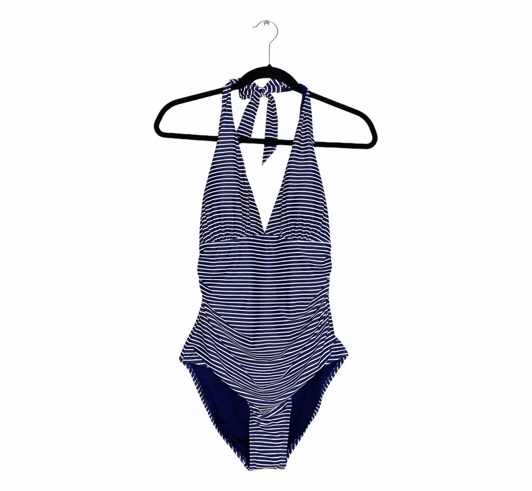 Body Factory Navy Stripe Halter One Piece Swimsuit, XL