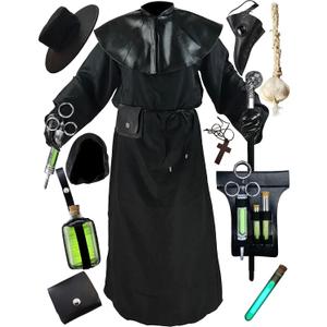 Absolute Vibe Plague Doctor Costume Cloak Robe Halloween Props Medieval Monk Priest Renaissance Cosplay (Black, XS)