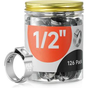 126pcs 1/2 inch PEX Cinch Clamps Rings, 304 Stainless Steel Single Ear Hose Clamps, Pex Crimp Rings for PEX Tubing Pipe Fitting Connections