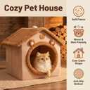 Cat Bed Cave, Cute Bear Shape Cat Beds for Indoor Cats, Pet House Cats Tent with Removable Cushion Pillow for Kittens Puppy Small Dogs (Brown-M, 18 * 14.6 * 15.7in)