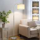 Arc Floor Lamp, Dimmable Floor Lamp for Living Room, Standing Lamp with Adjustable Drum Shade, Tall Pole Lamp for Bedroom Study Room Office, 9W 3000K LED Bulb Included (Silver)