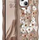 GVIEWIN Cute for iPhone 14 Case & iPhone 13 Case [Compatible with MagSafe] [Curly Wave Edge] Floral Translucent Magnetic Shockproof Protective Phone Cover for iPhone 14/13 6.1'', Dogwood/Brown